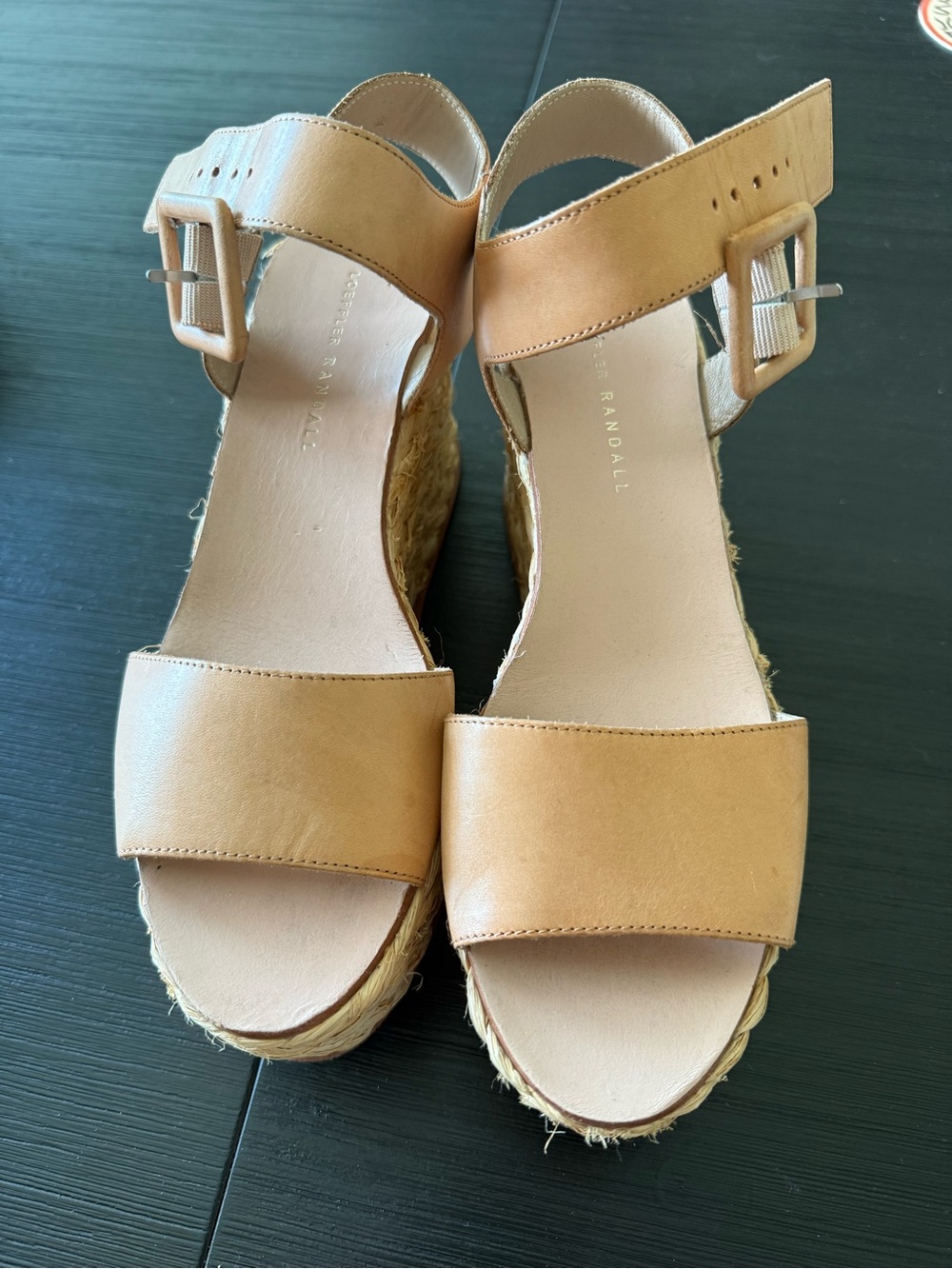 Loeffler Randall Tan Leather Espadrille Wedge Sandals